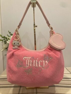 NWT Juicy Couture Pink Terry Cloth Butterfly Bling Hobo Bag Y2K Shoulder Purse